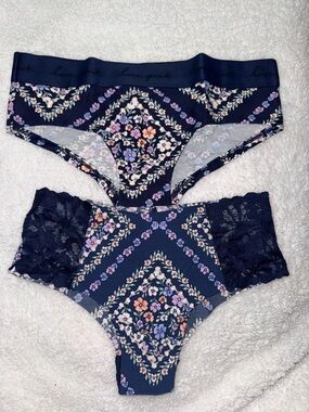 PINK Victoria's Secret Navy Floral Lace Hipster Panty Bundle